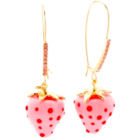 BETSEY JOHNSON Pink Strawberry Necklace & Earring Set Enamel & Red Crystals NWT - Picture 8 of 12